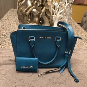 Michael Kors Teal Satchel and Wallet Set